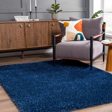 Carregar imagem no visualizador da galeria, Faina Solid Dark Blue Shag Rug Washable
