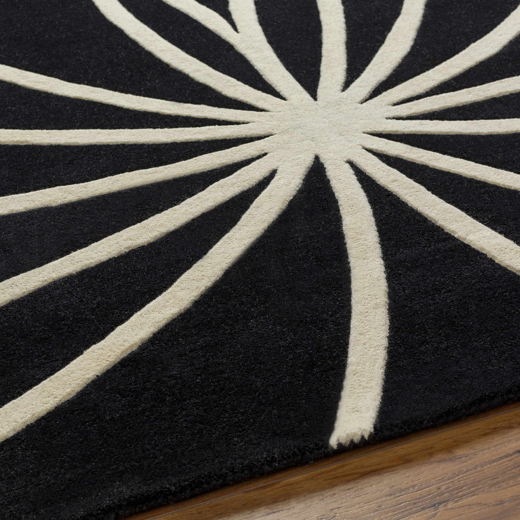 Davison Black Geometric Wool Carpet
