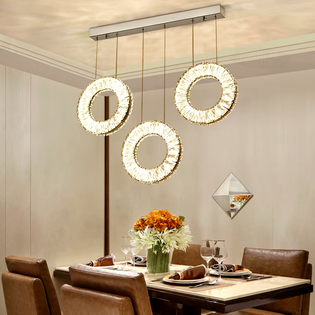 3 Lights - Hanging LED crystal lamp for staircase, lobby, living space, stairwell