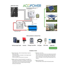 Cargar imagen en el visor de la galería, ACOPower 20 Watt Mono Solar Panel for 12 V Battery Charging, Off Grid
