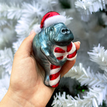 Load image into Gallery viewer, (Pre-Order) Aquatic Manatee Glass Christmas Ornament, Sea Cow Coastal Ocean Animal Holiday Decoration
