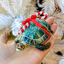Load image into Gallery viewer, (Pre-Order) Nautical Gift Wrapped Sea Turtle Glass Christmas Ornament, Tropical Beach Holiday Decor

