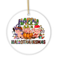 Carregar imagem no visualizador da galeria, Happy Hallothankmas Cute Festive Pigs Holiday Christmas Ornament, Halloween and Thanksgiving Fall Theme
