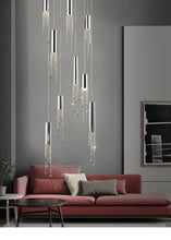 Load image into Gallery viewer, Hanging crystal light fixture for lobby, staircase, loft, stairwell
