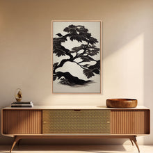 Carregar imagem no visualizador da galeria, Black and White Bonsai Tree, Framed Canvas Print, Ready To Hang Framed Wall Art, Living Room Wall Hanging
