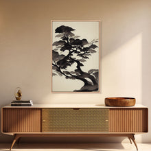 Carregar imagem no visualizador da galeria, Black and White Japanese Maple Tree, Framed Canvas Print, Ready To Hang Framed Wall Art, Living Room Wall Hanging
