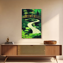 Load image into Gallery viewer, Emerald green Japanese zen garden art, framed canvas print, abstract art
