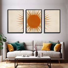 Load image into Gallery viewer, 3 Piece Framed Canvas Wall Art Sun With Rays, Mid Century Modern, Art Deco, Retro Wall Art, Shabby Chic Boho Wall Art for Bedroom
