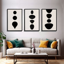 Load image into Gallery viewer, 3 Piece Framed Canvas Wall Art Abstract Geometric Shapes, Triptych Wall Decor, Cool Kitchen Art, Above Sofa Art, Unique Art
