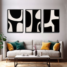 Load image into Gallery viewer, 3 Piece Framed Canvas Wall Art Abstract Geometric Shapes, Triptych Wall Decor, Cool Kitchen Art, Above Sofa Art, Unique Art, Abstract Decor
