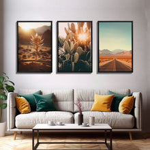 Load image into Gallery viewer, 3 Piece Triptych Framed Canvas Wall Art Set of 3 Cactus Desert Landscape Arizona Road Photography Prints Minimalist Modern Art Western Decor
