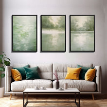 Load image into Gallery viewer, Framed Canvas Wall Art Set of 3 Green Abstract Landscape Print Modern Art Minimalist Decor, Boho Wall Art, Country Decor, Mint Green Art
