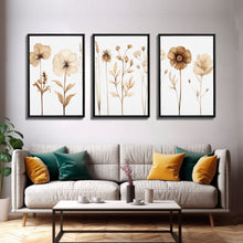 Load image into Gallery viewer, Boho Style Minimalist Farmhouse 3 Piece Wall Art, White Background Wildflowers, Botanical Floral Art, Rustic Chic Decor
