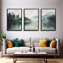 Load image into Gallery viewer, 3 Piece Triptych Canvas Print Set, Oil Painting Landscape Painting, Tropical River Scene, Minimalist Boho Decor
