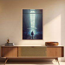 Load image into Gallery viewer, Cyberpunk Android In An Abandoned City, Dystopian Post Apocalyptic Art, Framed Canvas Print, Ready To Hang Framed Wall Art, Living Room
