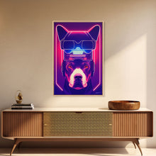 Load image into Gallery viewer, Cyberpunk Pitbull Portrait, Futuristic Dog Portrait, Framed Canvas Print, Ready To Hang Framed Wall Art, Living Room Wall Hanging
