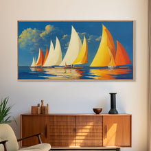 Carregar imagem no visualizador da galeria, Art Deco Sailboats, Sailing Art, Sailing on the open sea, Wall Decor, Ready To Hang Framed Canvas Print, Oversize Wall Art
