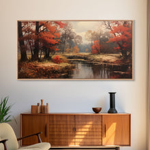 Carregar imagem no visualizador da galeria, Fall Decor Framed Canvas Print | Trees With Falling Leaves | Fall Wedding Decor | Fall Home Decor | Fall Wall Decor | Rustic Fall Decor
