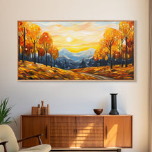 Carregar imagem no visualizador da galeria, Fall Trees, Autumn Wall Art, Abstract Nature Painting, Sunset Art, College Dorm Decor, Camper Wall Decor, Canvas Wall Art, Panoramic Art
