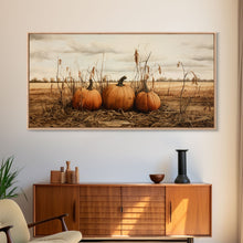 Carregar imagem no visualizador da galeria, Autumn Wall Art, Pumpkin Decor, Farm Wall Art, Canvas Print, Wall Hanging, Panoramic Art, Farmhouse Wall Decor, Housewarming Gift, RV Decor
