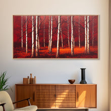 Carregar imagem no visualizador da galeria, Birch Trees, Haunted birch forest, blood red forest, framed canvas print, ready to hang framed wall art

