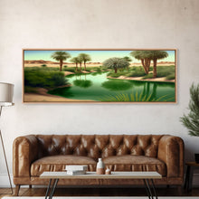 Load image into Gallery viewer, Desert Oasis Watercolor Landscape Canvas Print - Perfect for Living Room, Bedroom, Panoramic Extra Wide Format Art
