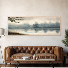 Load image into Gallery viewer, Panoramic Framed Canvas Print of Misty Fog Covered Lake and Pine Tree Forest, Perfect for Living Room, Bedroom, Fog Covered Lake
