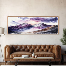 Load image into Gallery viewer, Framed Canvas Print of Majestic Mountain Landscape | Vibrant Hues | Watercolor Painting | Ready-to-Hang | Home Decor
