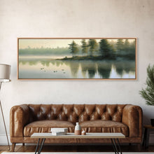 Load image into Gallery viewer, framed lake landscape art, panoramic, framed wall art,  living room wall decor, framed canvas, minimalist landscape, abstract landscape art
