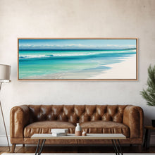 Load image into Gallery viewer, Blue Beach and Ocean Waves Panoramic Framed Canvas Print - Perfect for Living Room, Bedroom, Office Decor
