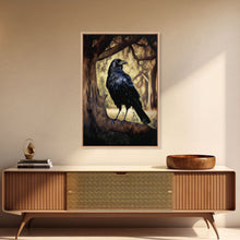 Load image into Gallery viewer, Portrait of a raven, cool crow art, framed canvas print
