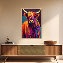 Cargar imagen en el visor de la galería, Colorful farmhouse art, Highland cow, Scotland cattle, framed canvas print
