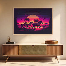 Load image into Gallery viewer, Zebra running through the plains, synthwave art, framed canvas print, framed wall art
