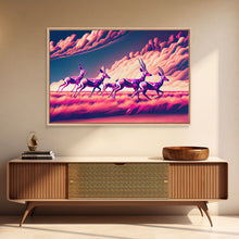 Load image into Gallery viewer, Herd of African Gazelles, vaporwave art, synthwave aesthetic nature print, framed canvas print
