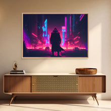 Load image into Gallery viewer, Cyberpunk City, Neon synthwave dystopian art, framed canvas print
