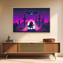 Load image into Gallery viewer, Barbarian vs Vampires, pixel art, DND RPG concept art, vaporwave aesthetic gamer room art, framed canvas print
