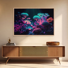 Load image into Gallery viewer, Coral Reef art, synthwave aesthetic ocean art, framed canvas art, framed wall art canvas print
