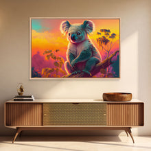Load image into Gallery viewer, Cute Koala bear at sunset, vaporwave animal art, framed canvas print, framed wall art, ready to hang, synthwave art
