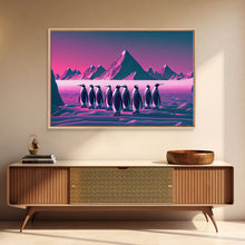 Load image into Gallery viewer, Penguins on the nice, cute animal prints, framed canvas print, synthwave / vaporwave art
