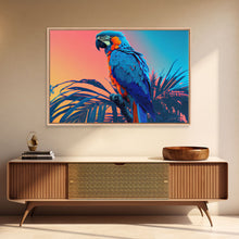Carregar imagem no visualizador da galeria, Birds of Paradise, Tropical Blue Parrot, Framed canvas print, beautiful wall art for vacation home
