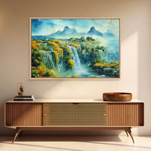 Load image into Gallery viewer, Water color painting of beautiful waterfalls, framed canvas print

