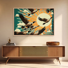 Cargar imagen en el visor de la galería, Flock of Geese, art deco style, midcentury style art, framed canvas print
