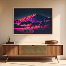 Load image into Gallery viewer, Emus in the desert, animal prints, animal art, framed canvas print, vapor wave synthwave animal art
