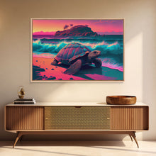 Load image into Gallery viewer, Sea turtle fighting the waves, framed canvas art, synthwave, vaporwave, animal prints
