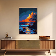Load image into Gallery viewer, Pixel Art Sunset obscured by clouds, framed canvas print, 8 bit art

