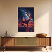 Cargar imagen en el visor de la galería, Cowboy contemplating the stars, framed canvas print, wild west art, western decor
