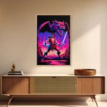 Carregar imagem no visualizador da galeria, Tabletop RPG art, vaporwave neon aesthetic, Barbarian art, framed canvas print
