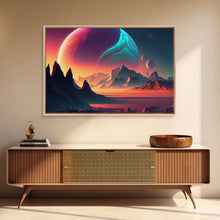 Load image into Gallery viewer, 3 Moon Fantasy World, Retro Style Sci-Fi Art, Framed Canvas Print, Futuristic Art, Fantasy Decor

