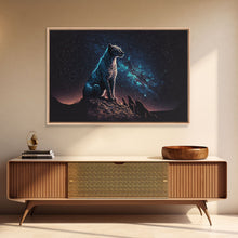 Load image into Gallery viewer, Cheetah Print, Synthwave Animal Prints, Cheetah and a starry night sky, framed canvas print, cute animal art
