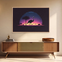 Load image into Gallery viewer, Emu Art | Framed Canvas Print | Synthwave Style Framed Wall Art | Animal Prints | Emu Walks Under A Full Moon | Kid&#39;s Room Decor
